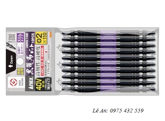 Vỉ 10 mũi vít 2 đầu có từ tính Anex ABRS-14M+2x110 Vỉ 10 mũi vít 2 đầu có từ tính Anex ABRS-14M+2x110