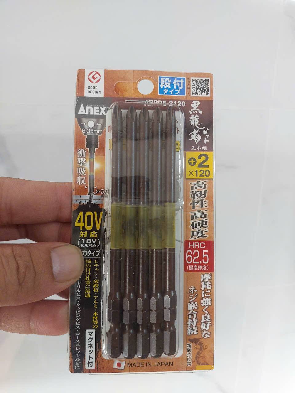 Vỉ 5 Mũi vặn vít 1 đầu có từ tính Anex ABRD5-2120