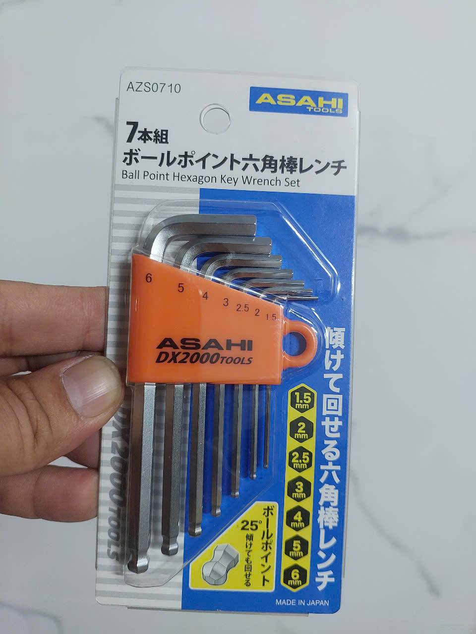Bộ lục giác bi loại ngắn 1.5-6mm Asahi AZS0710
