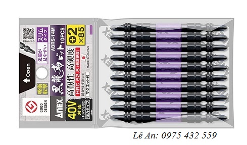 Vỉ 10 mũi vít 2 đầu có từ tính Anex ABRS-14M+2x85 Vỉ 10 mũi vít 2 đầu có từ tính Anex ABRS-14M+2x85