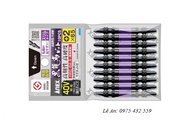Vỉ 10 mũi vít 2 đầu có từ tính Anex ABRS-14M+2x65 Vỉ 10 mũi vít 2 đầu có từ tính Anex ABRS-14M+2x65