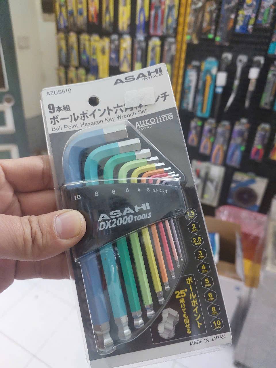 Bộ lục giác bi ngắn hệ mét 9 chi tiết ASAHI AZUS910