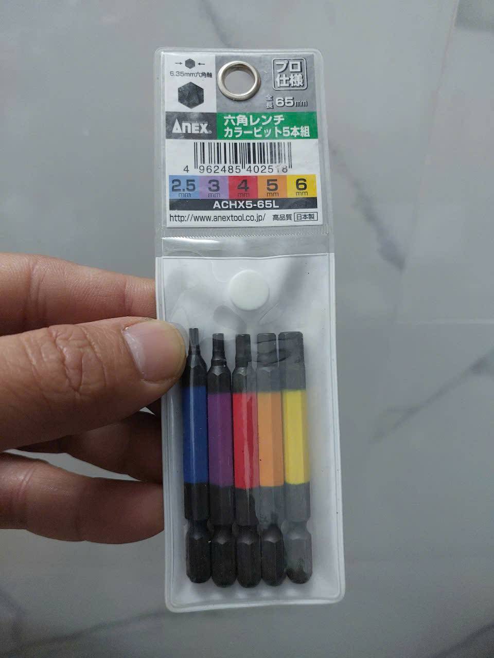 Vỉ 5 mũi vít đầu lục giác Anex ACHX5-65L