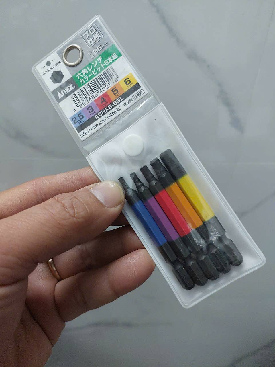 Vỉ 5 mũi vít đầu lục giác Anex ACHX5-65L