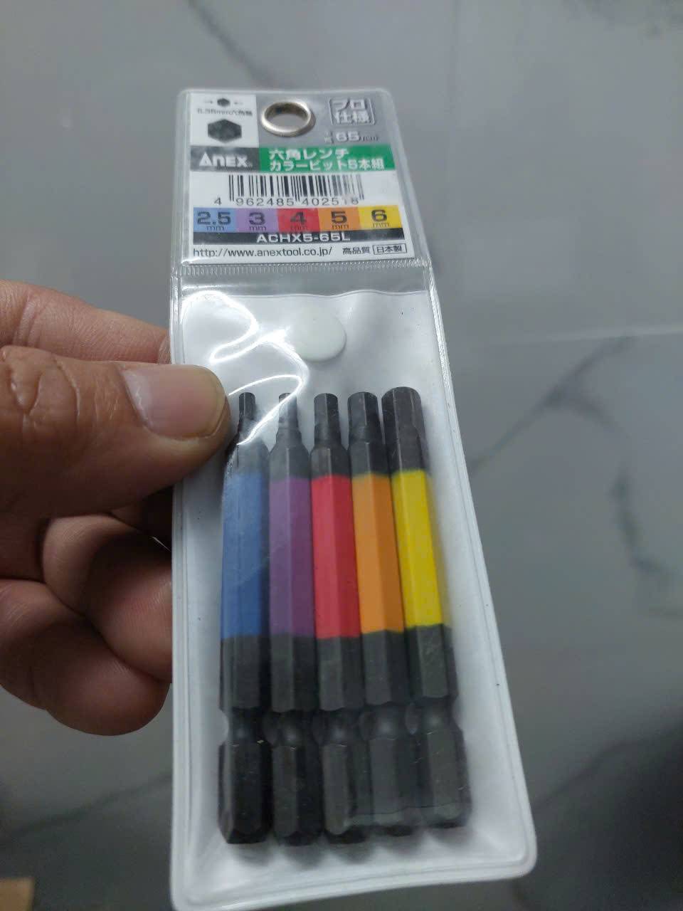 Vỉ 5 mũi vít đầu lục giác Anex ACHX5-65L