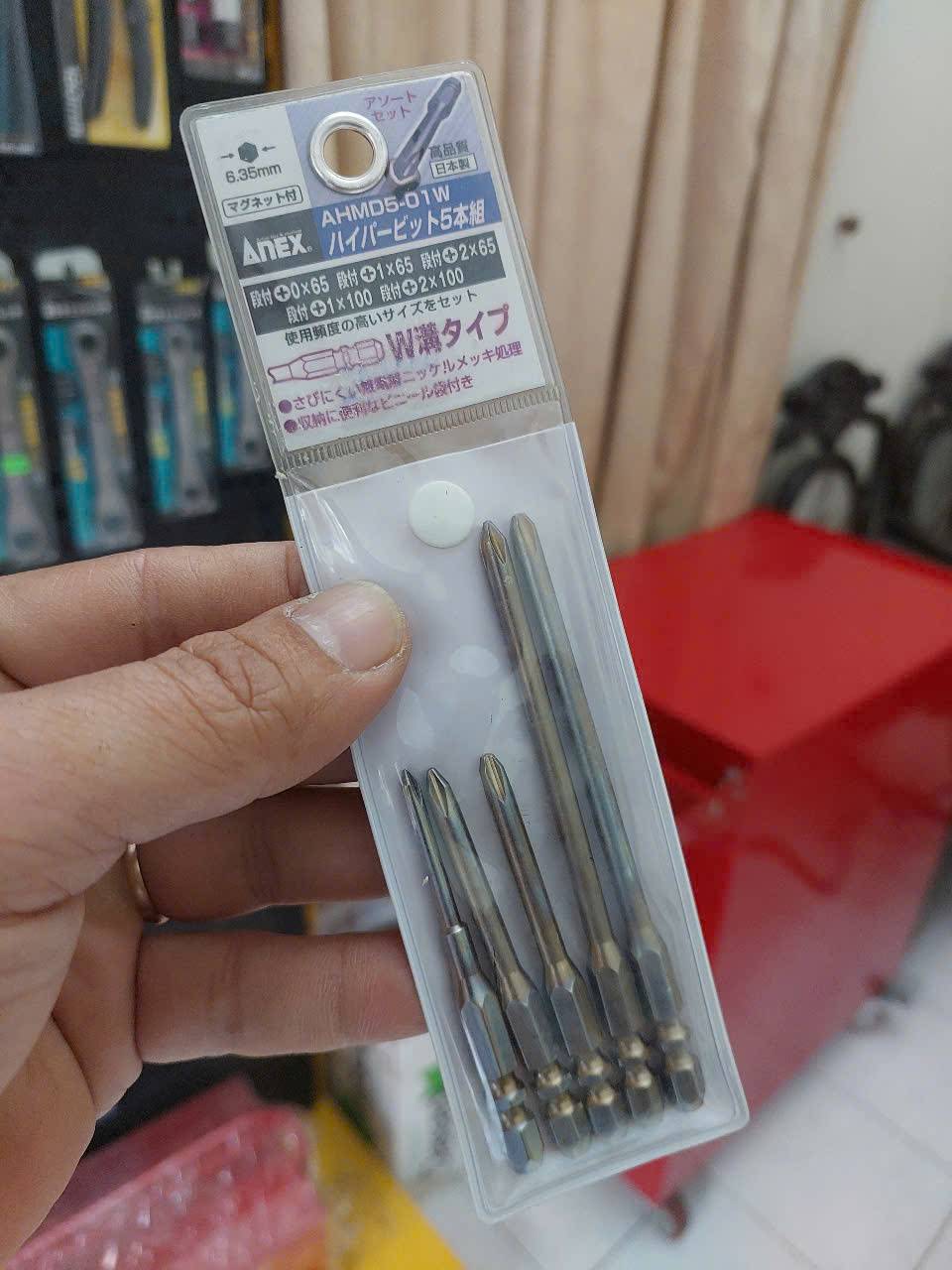 Vỉ 5 mũi vít 1 đầu chuôi ngắn Anex AHMD5-01W