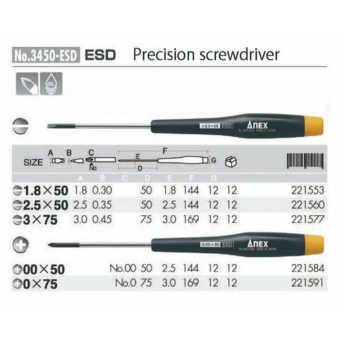 Tô vít điện tử chống tĩnh điện Anex No.3450-ESD