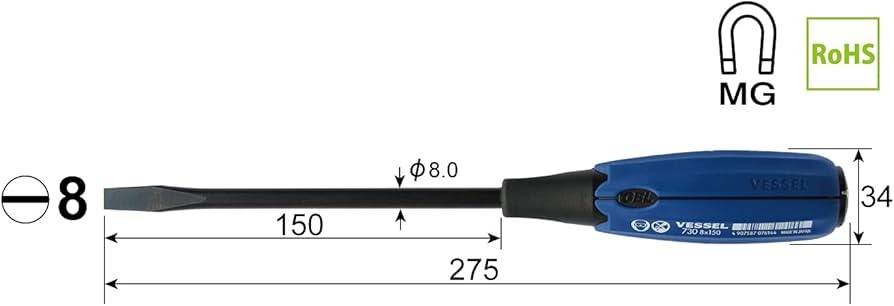 Tô vít đóng 2 cạnh cán siêu êm VESSEL No.730-8x150