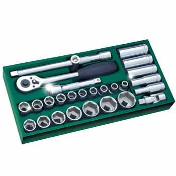 Bộ khay đầu tuýp 27 chi tiết cỡ 1/2 inch hệ mét (6 cạnh) SATA 09903