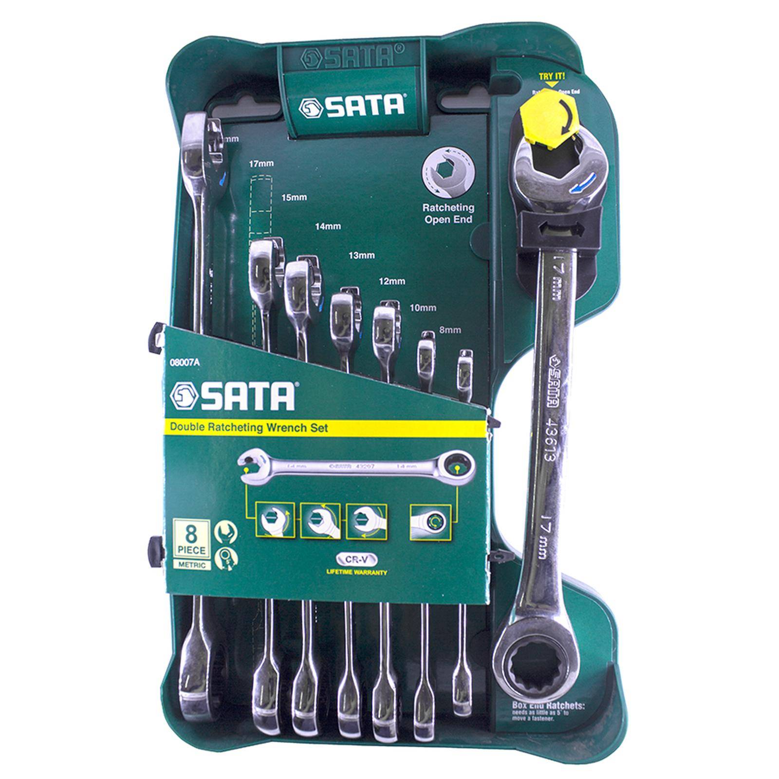 Bộ cờ lê tự động hai đầu vòng miệng gồm 8 chi tiết hệ mét SATA 08007A