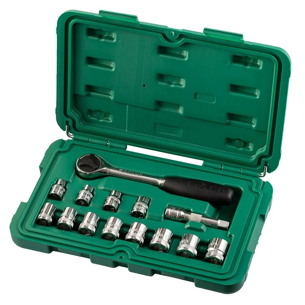 Bộ đầu tuýp (đầu khẩu) và cần siết tự động gồm 14 chi tiết cỡ 3/8 inch SATA 09523
