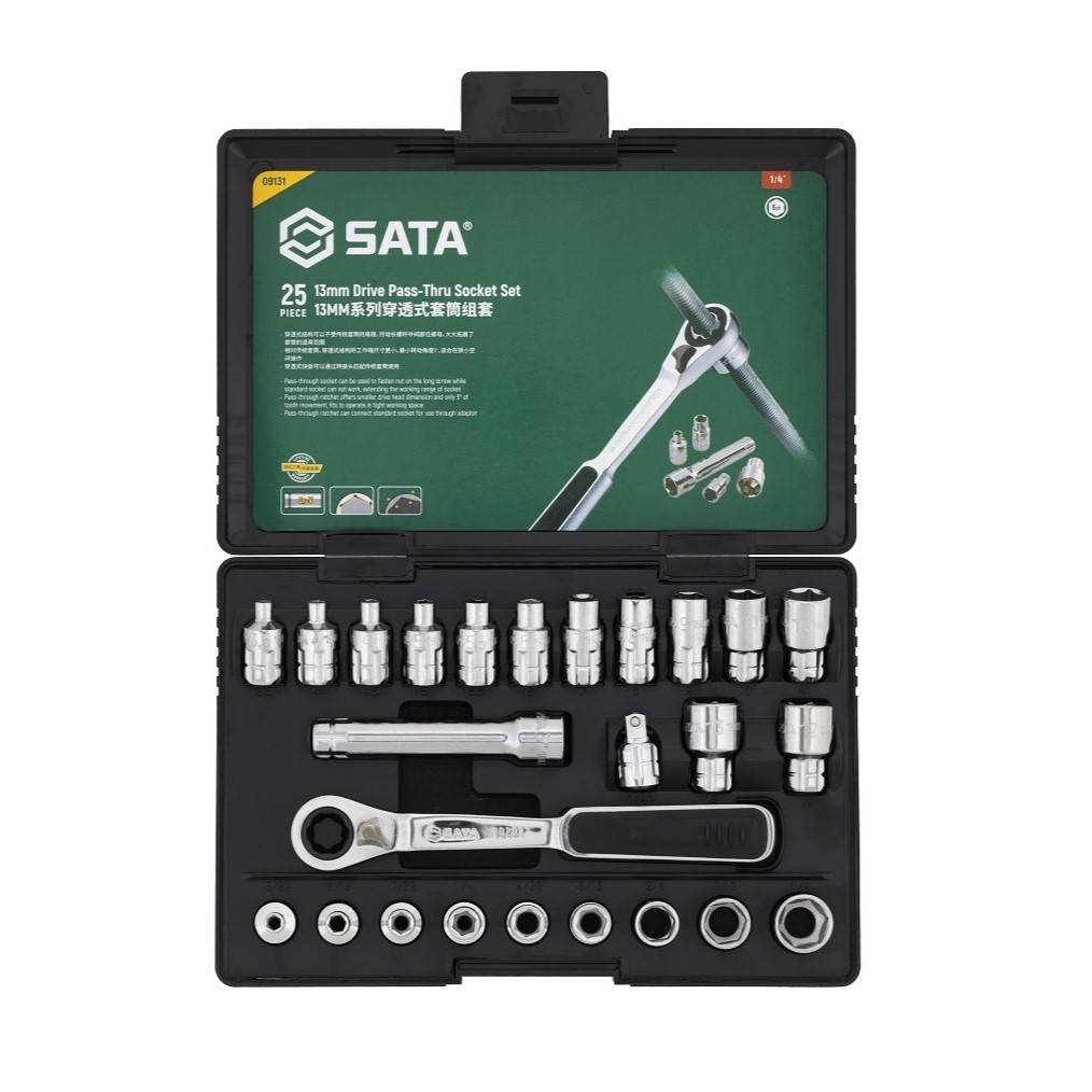 Bộ đầu tuýp xuyên tâm 25 chi tiết (hệ mét và hệ inch) cao cấp SATA 09131