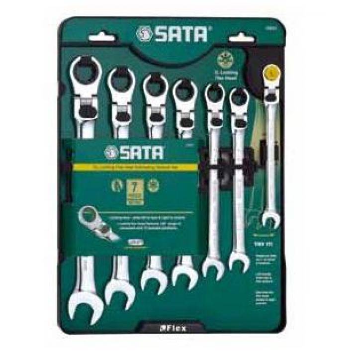 Bộ cờ lê vòng miệng lắc léo tự động cán dài có chốt khóa (7 chi tiết) SATA 09043