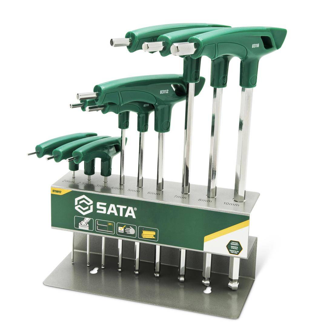Bộ lục giác chữ T đầu bi 9 chi tiết (hệ mét) SATA 09117