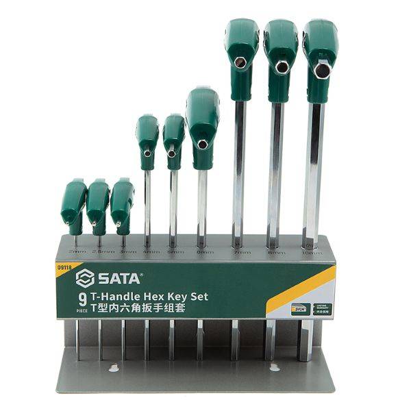 Bộ lục giác chữ T gồm 9 chi tiết (hệ mét) cao cấp SATA 09118