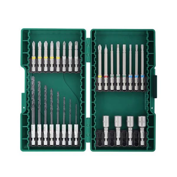 Bộ phụ kiện mũi vít và mũi khoan sắt gồm 28 chi tiết SATA 09336