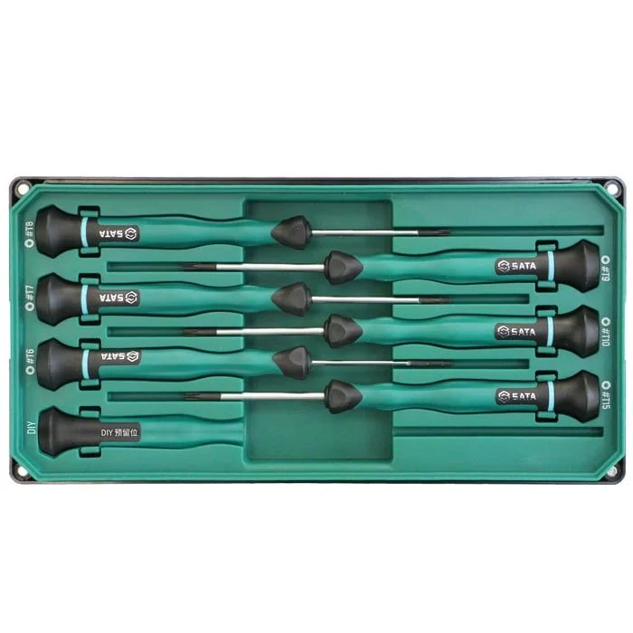 Bộ tua vít điện tử đầu sao (Torx) gồm 6 chi tiết dáng cán dài SATA 09313