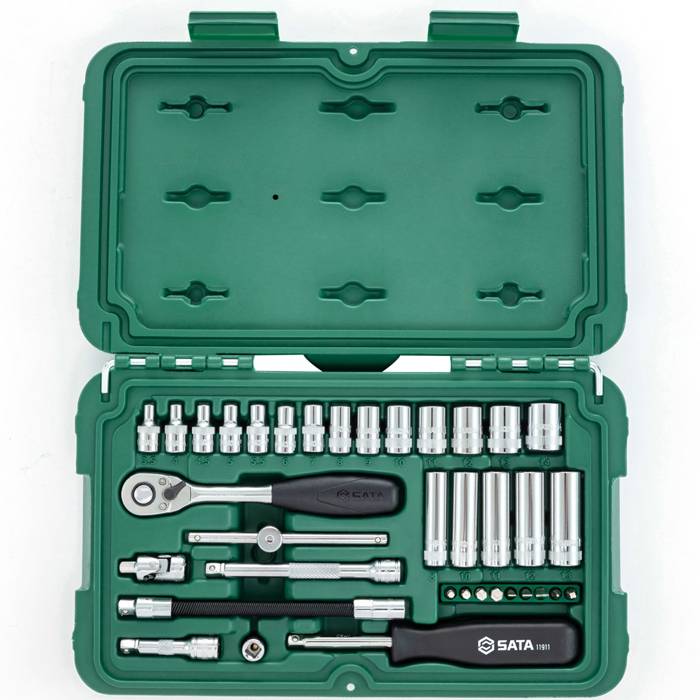 Bộ đầu tuýp (đầu khẩu) và cần siết tự động 1/4 inch hệ mét SATA 09001
