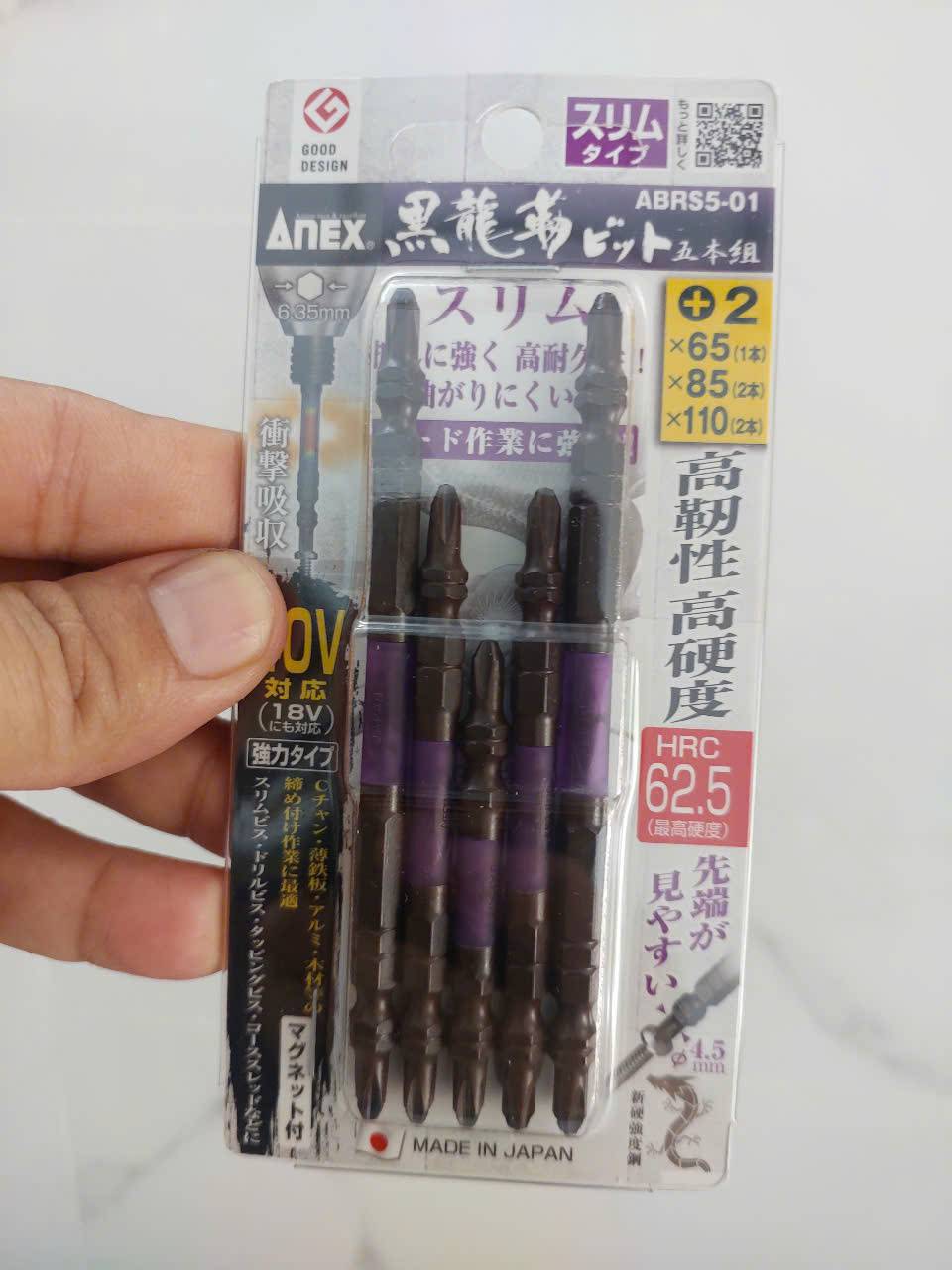 Vỉ 5 Mũi vặn vít 2 đầu có từ tính Anex ABRS5-01