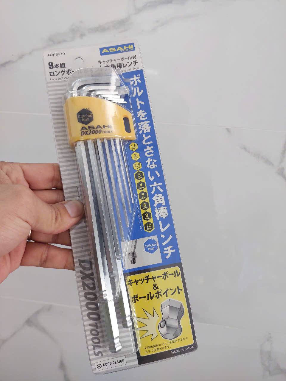 Bộ lục giác đầu bi loại dài gồm 9 chi tiết cao cấp ASAHI AQKS910