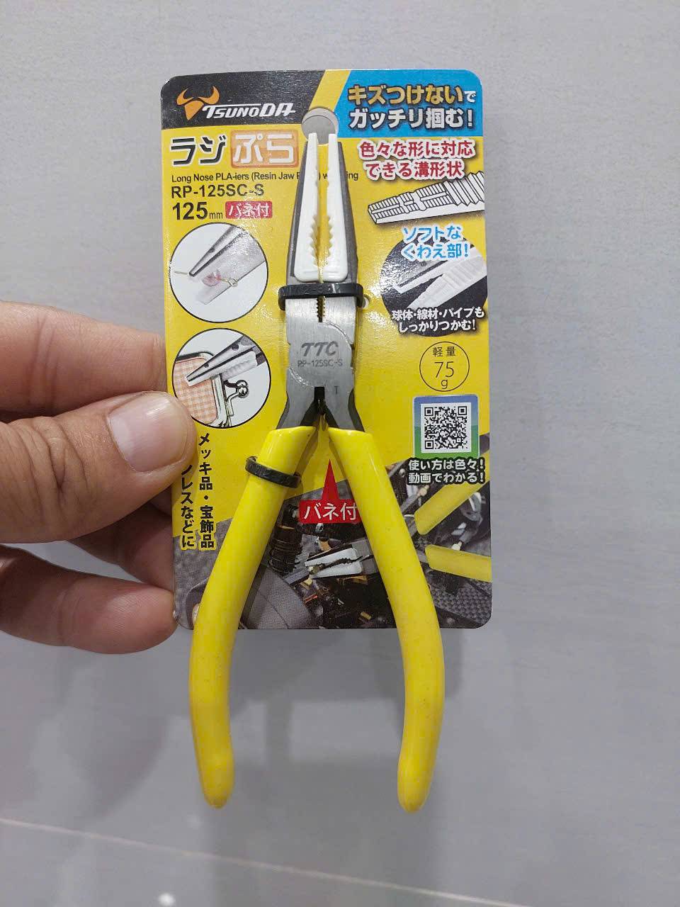 Kìm mũi nhọn hàm nhựa chống trầy xước có lò xo cao cấp Tsunoda RP-125SC-S