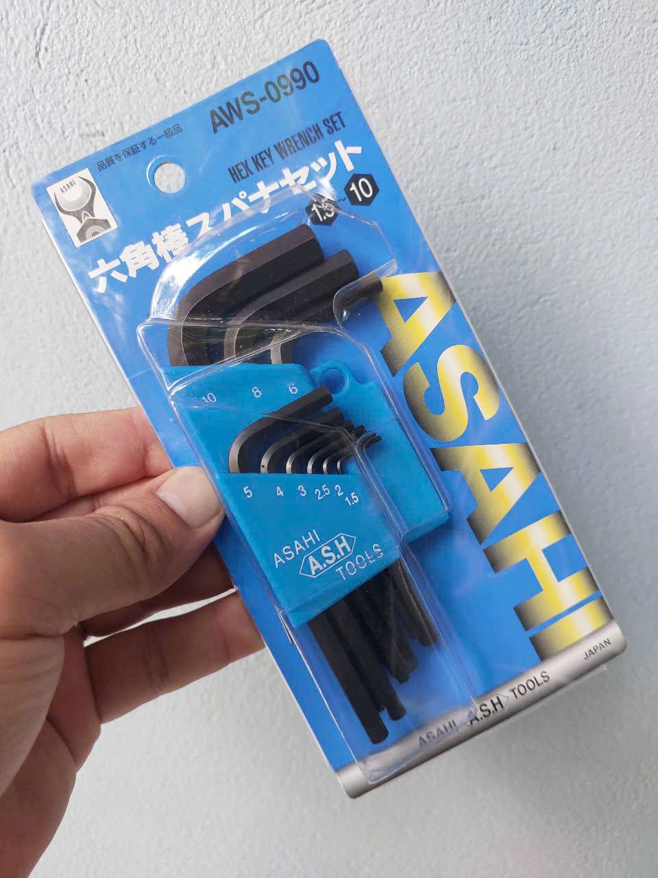 Bộ lục giác thường dáng ngắn gồm 9 chi tiết (1.5–10mm) ASAHI AWS-0990