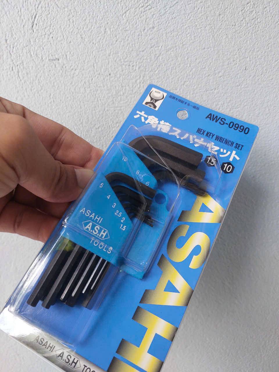 Bộ lục giác thường dáng ngắn gồm 9 chi tiết (1.5–10mm) ASAHI AWS-0990