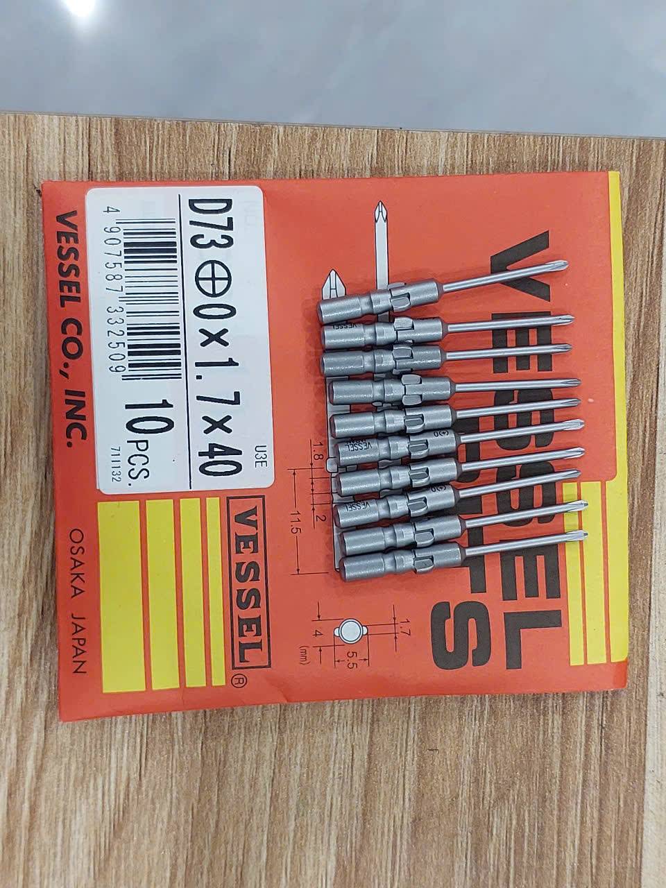 Bộ 10 mũi vặn vít chính xác (screwdriver bit) chính hãng VESSEL D73+0x1.7×40