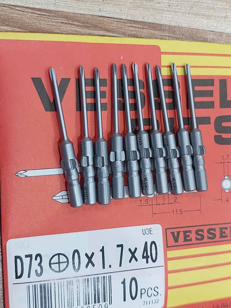 Bộ 10 mũi vặn vít chính xác (screwdriver bit) chính hãng VESSEL D73+0x1.7×40