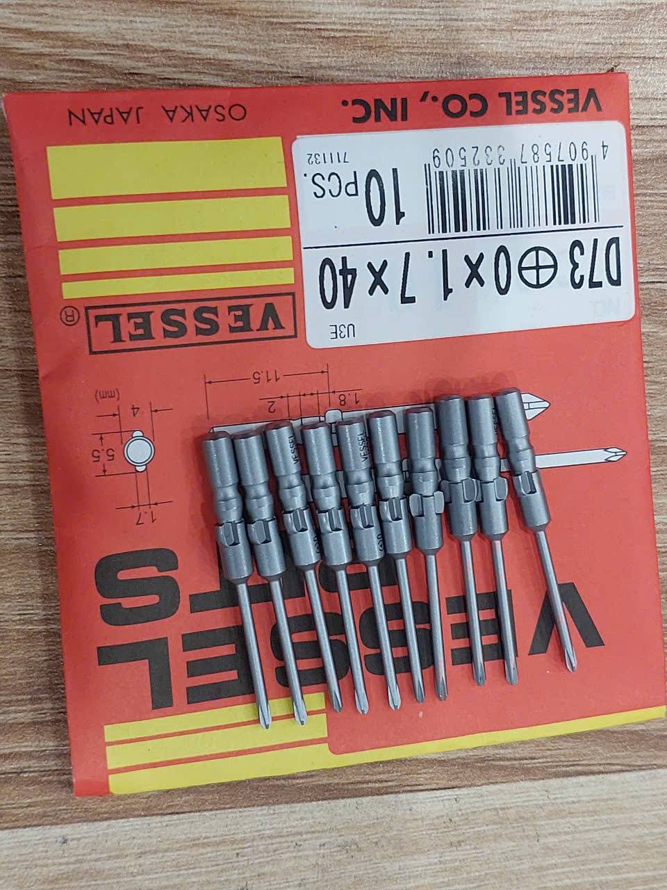 Bộ 10 mũi vặn vít chính xác (screwdriver bit) chính hãng VESSEL D73+0x1.7×40