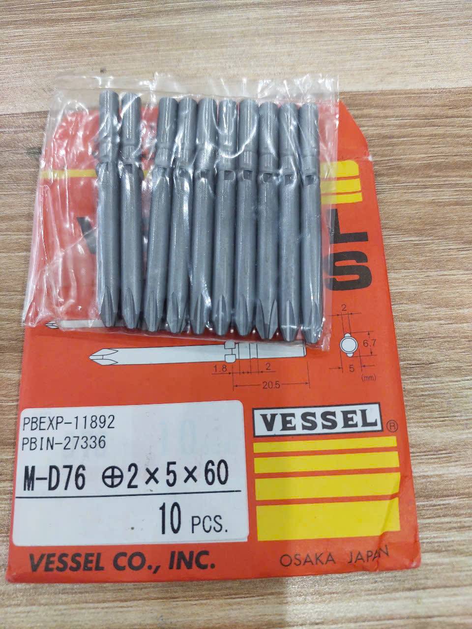 Bộ 10 mũi vặn vít chính xác (Precision Bit) cao cấp VESSEL M-D76 +2x5x60