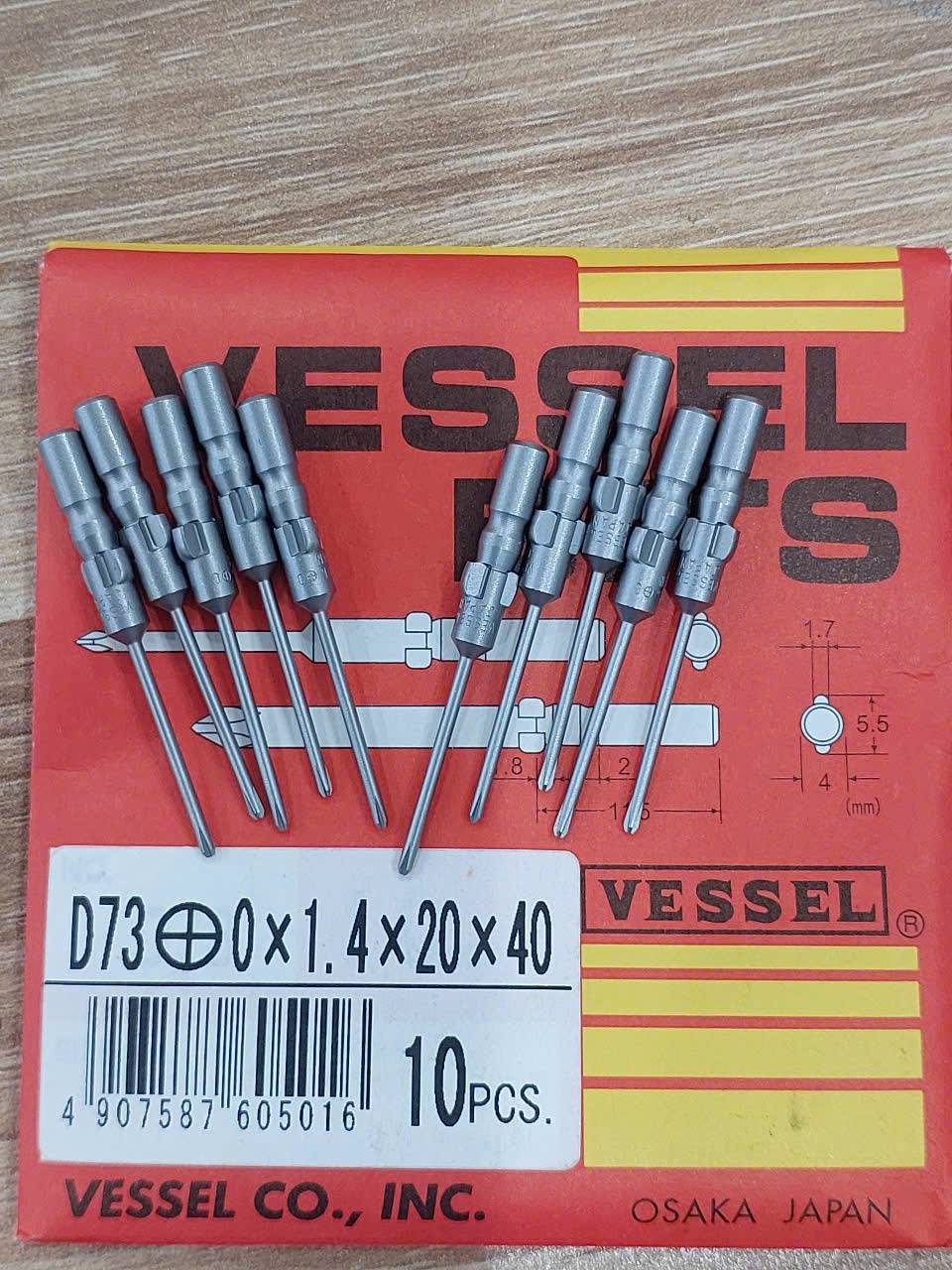 Bộ 10 mũi bắt vít chính xác (Precision Bit) cao cấp VESSEL D73 +0x1.4x20x40