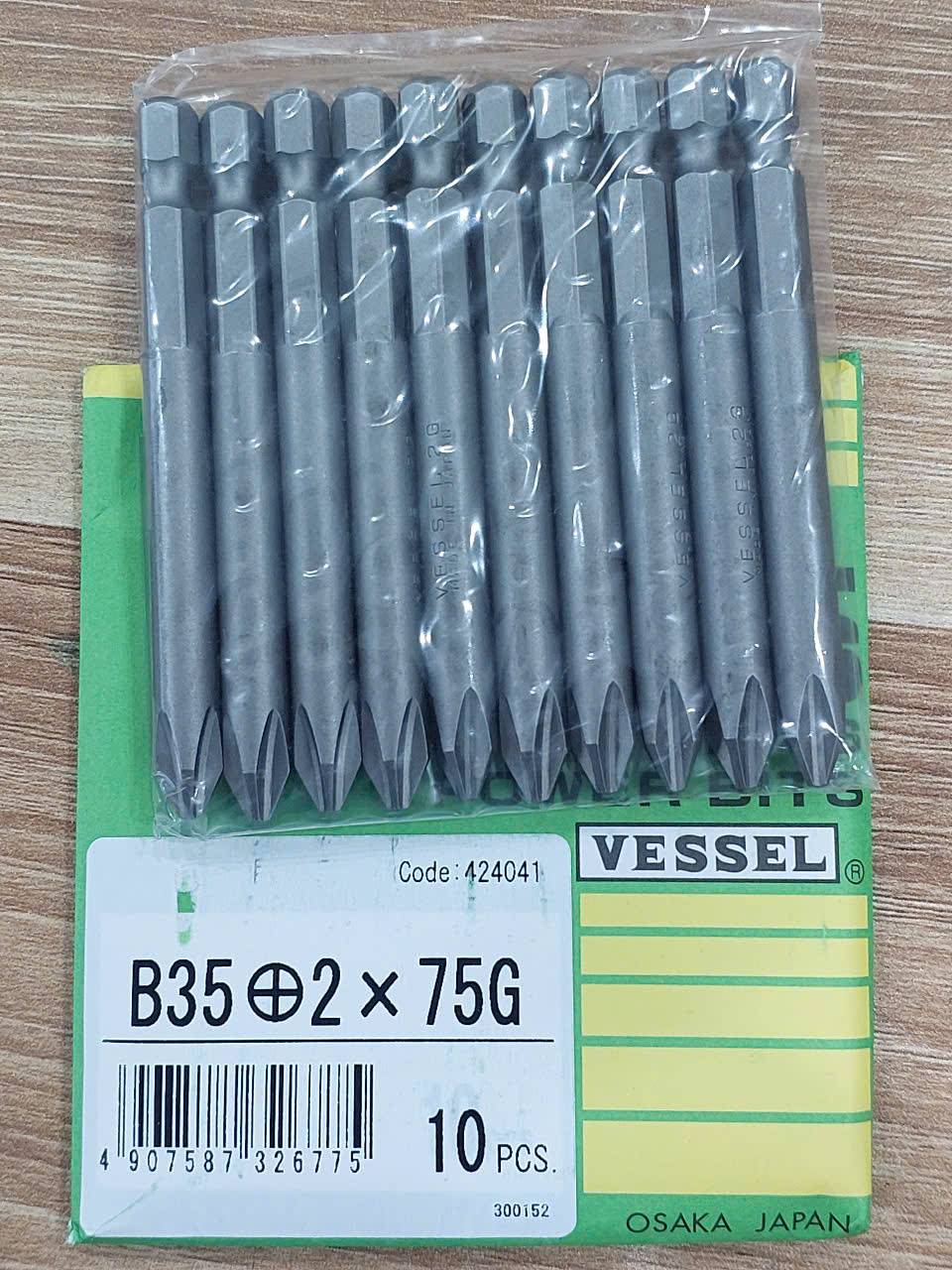 Bộ 10 mũi bắt vít công nghiệp một đầu (Industrial Bit) chất lượng cao VESSEL B35+2x75G