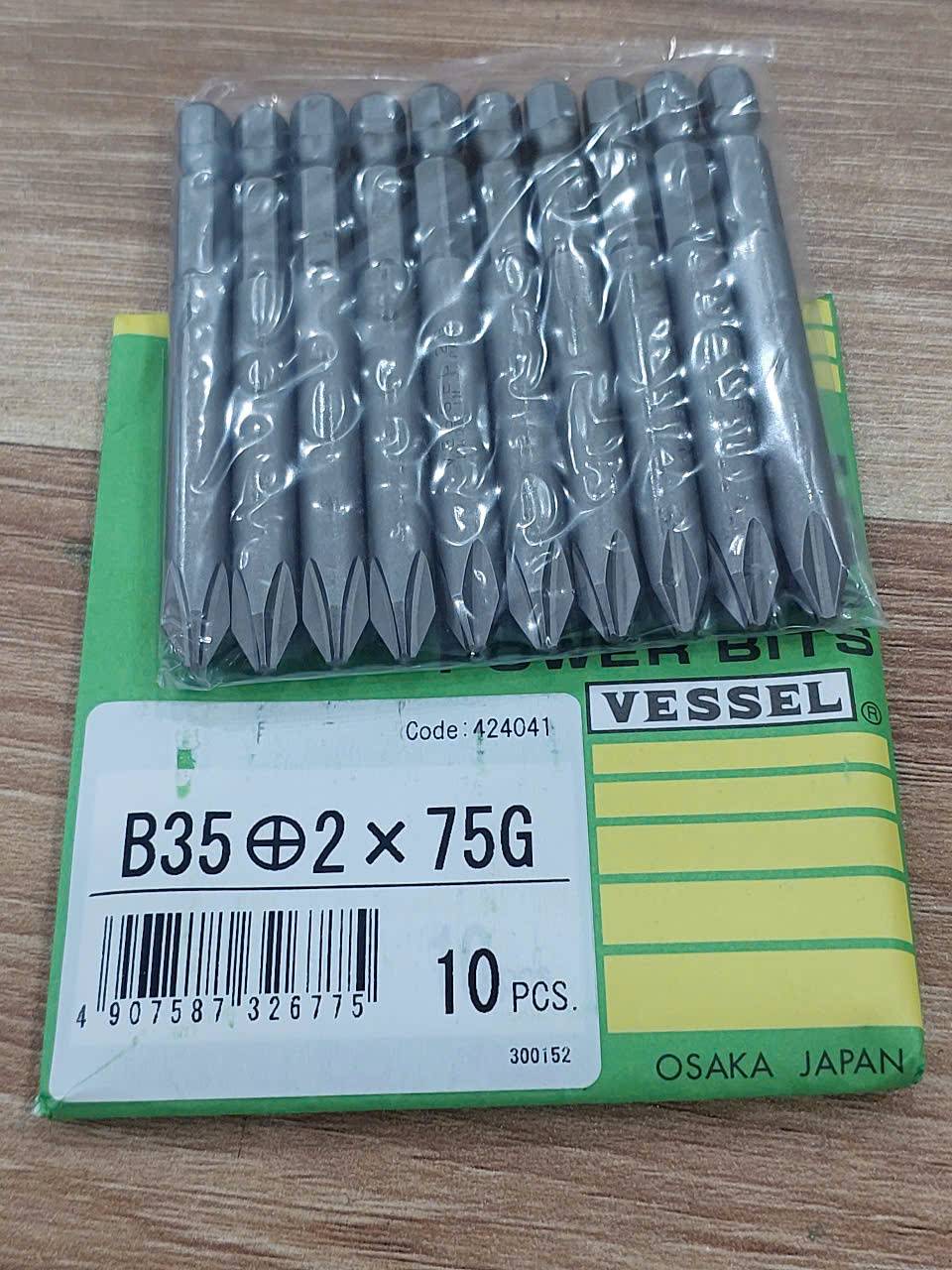 Bộ 10 mũi bắt vít công nghiệp một đầu (Industrial Bit) chất lượng cao VESSEL B35+2x75G