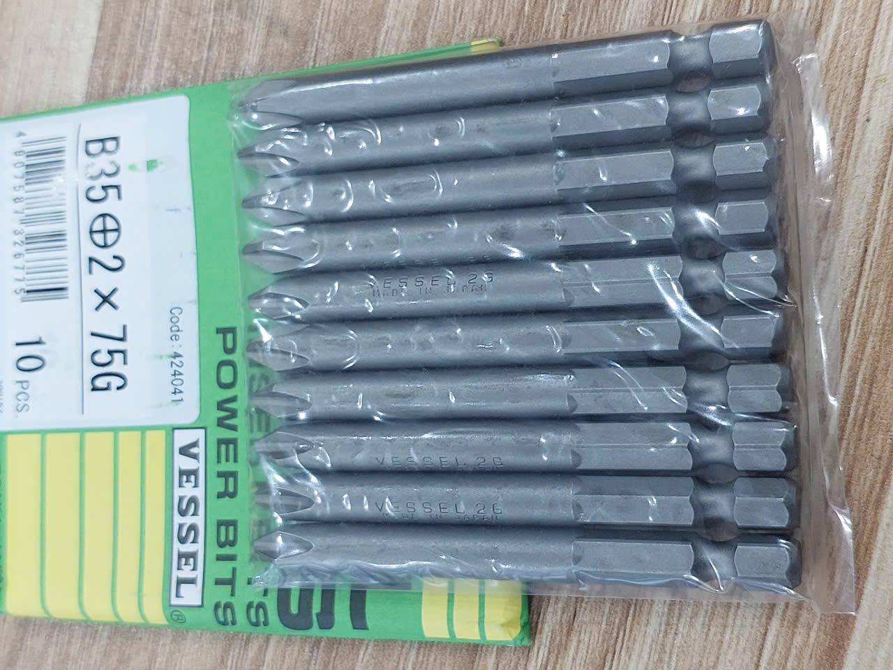 Bộ 10 mũi bắt vít công nghiệp một đầu (Industrial Bit) chất lượng cao VESSEL B35+2x75G