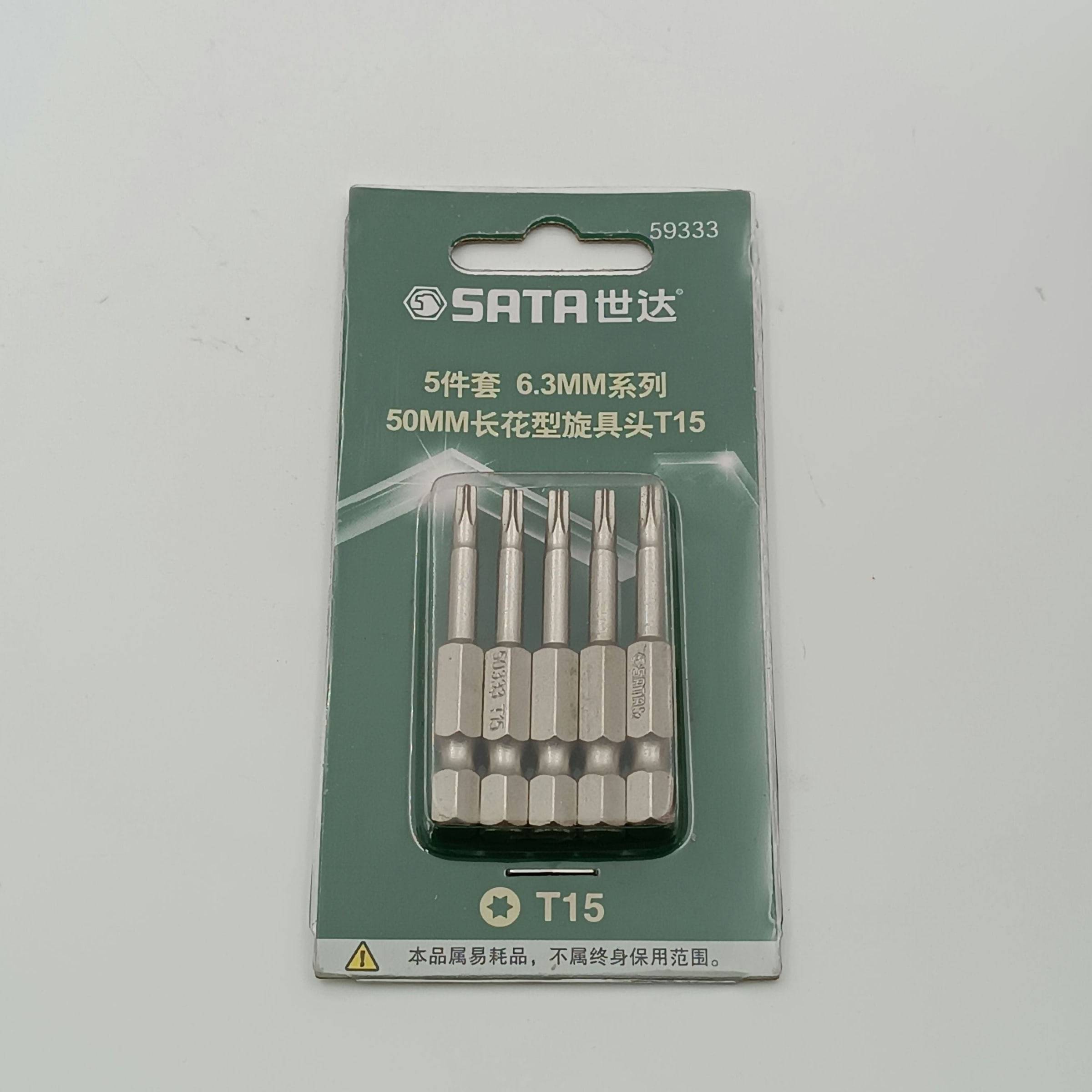 Bộ 5 mũi vít sao (Torx) T15 x 50mm với chuôi lục giác 1/4 SATA 59333