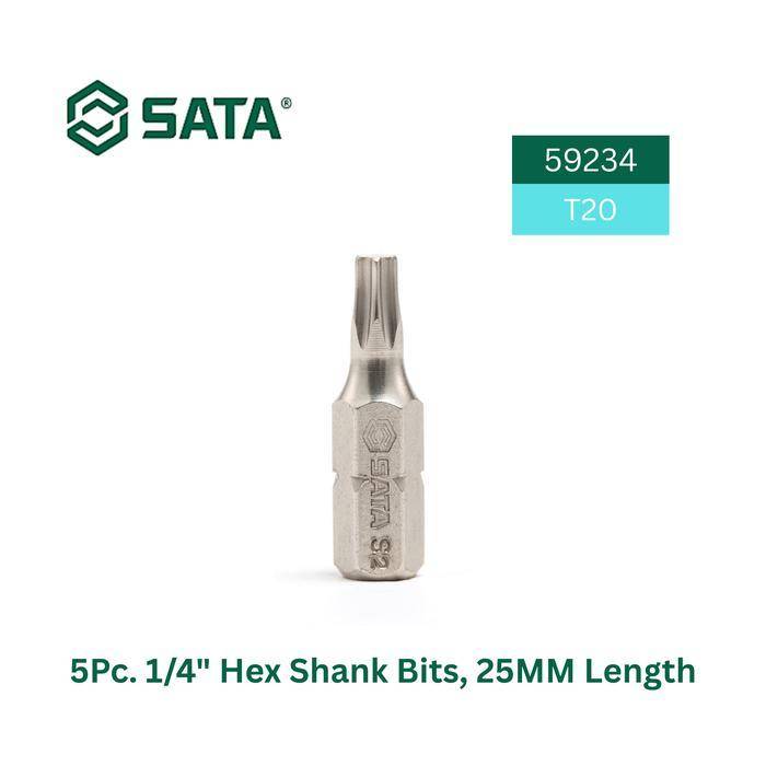 Bộ 5 mũi vít sao (Torx) cỡ T20 x 25mm, đuôi lục giác 1/4 inch SATA 59234