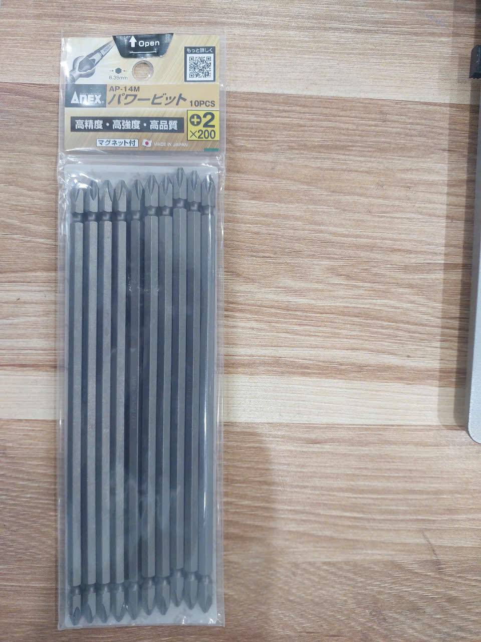Vỉ 10 mũi vít 2 đầu bake (4 cạnh) có từ tính cao cấp ANEX AP-14M+2×200