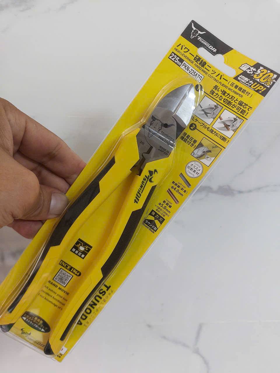 Kìm cắt dây cứng có bấm cos loại cán đúc dài 225mm (9 inch) Tsunoda PKN-225ATG